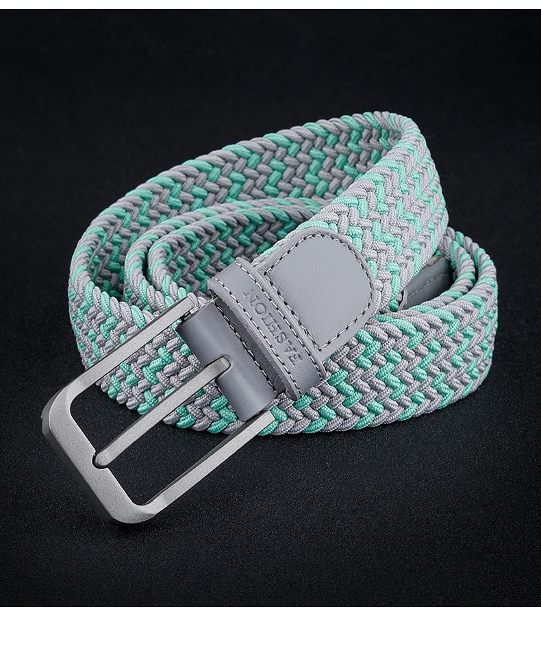 Men fashion all metal needle buckle canvas elastic elastic jeans braided belt