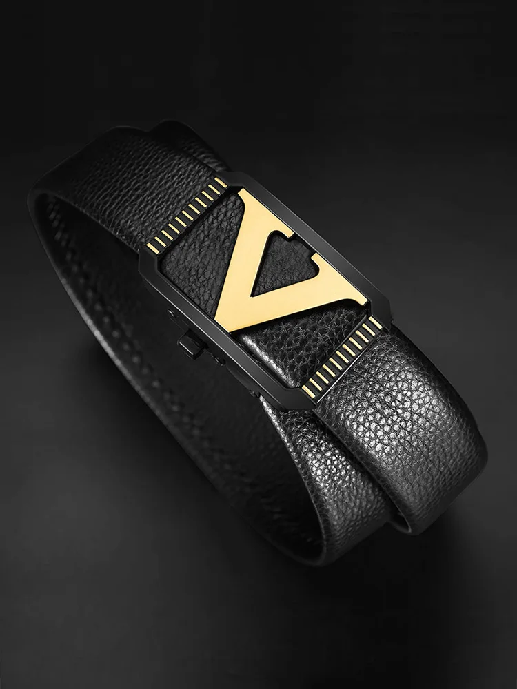 V Letter Luxury Famous Brand Genuine Leather Belt  High quality Designer Belts Men Fashion Men Classic Exquisite Waist Strap