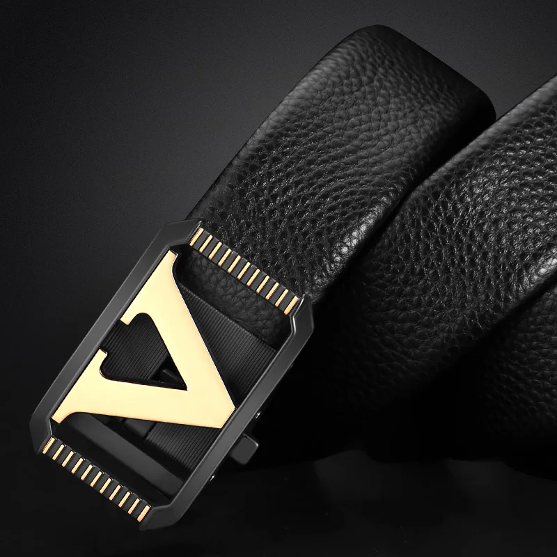 V Letter Luxury Famous Brand Genuine Leather Belt  High quality Designer Belts Men Fashion Men Classic Exquisite Waist Strap