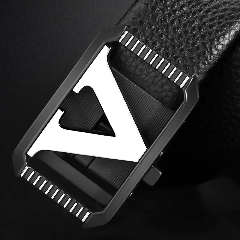 V Letter Luxury Famous Brand Genuine Leather Belt  High quality Designer Belts Men Fashion Men Classic Exquisite Waist Strap