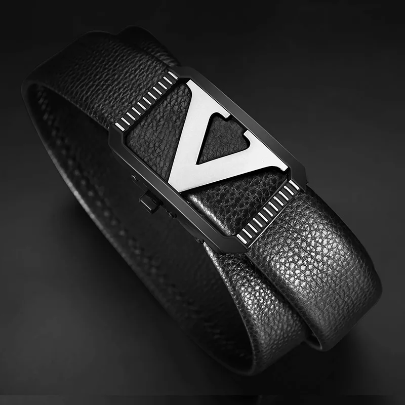 V Letter Luxury Famous Brand Genuine Leather Belt  High quality Designer Belts Men Fashion Men Classic Exquisite Waist Strap