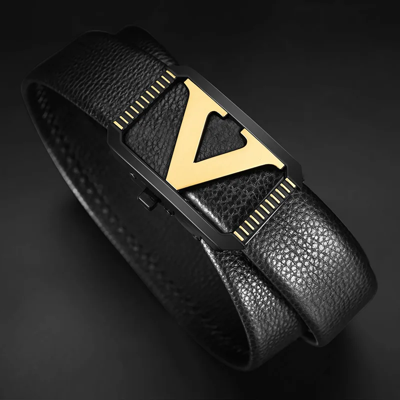V Letter Luxury Famous Brand Genuine Leather Belt  High quality Designer Belts Men Fashion Men Classic Exquisite Waist Strap