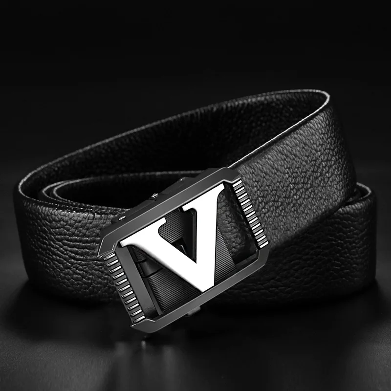 V Letter Luxury Famous Brand Genuine Leather Belt  High quality Designer Belts Men Fashion Men Classic Exquisite Waist Strap
