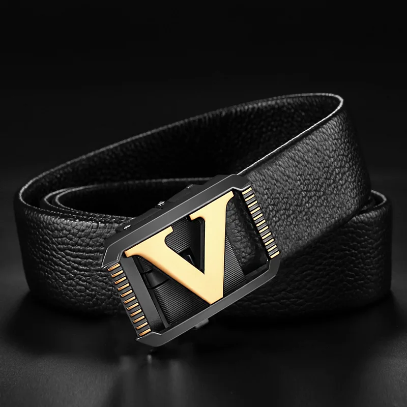 V Letter Luxury Famous Brand Genuine Leather Belt  High quality Designer Belts Men Fashion Men Classic Exquisite Waist Strap