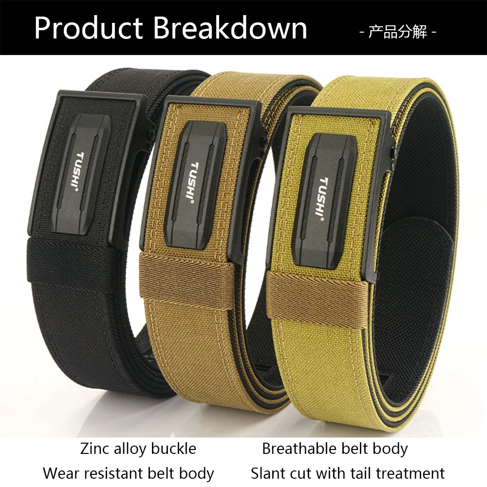 TUSHI New Hard Tactical Belt for Men Metal Automatic Buckle IPSC Gun Belt 1100D Nylon Military Belt Outdoor Sports Girdle Male