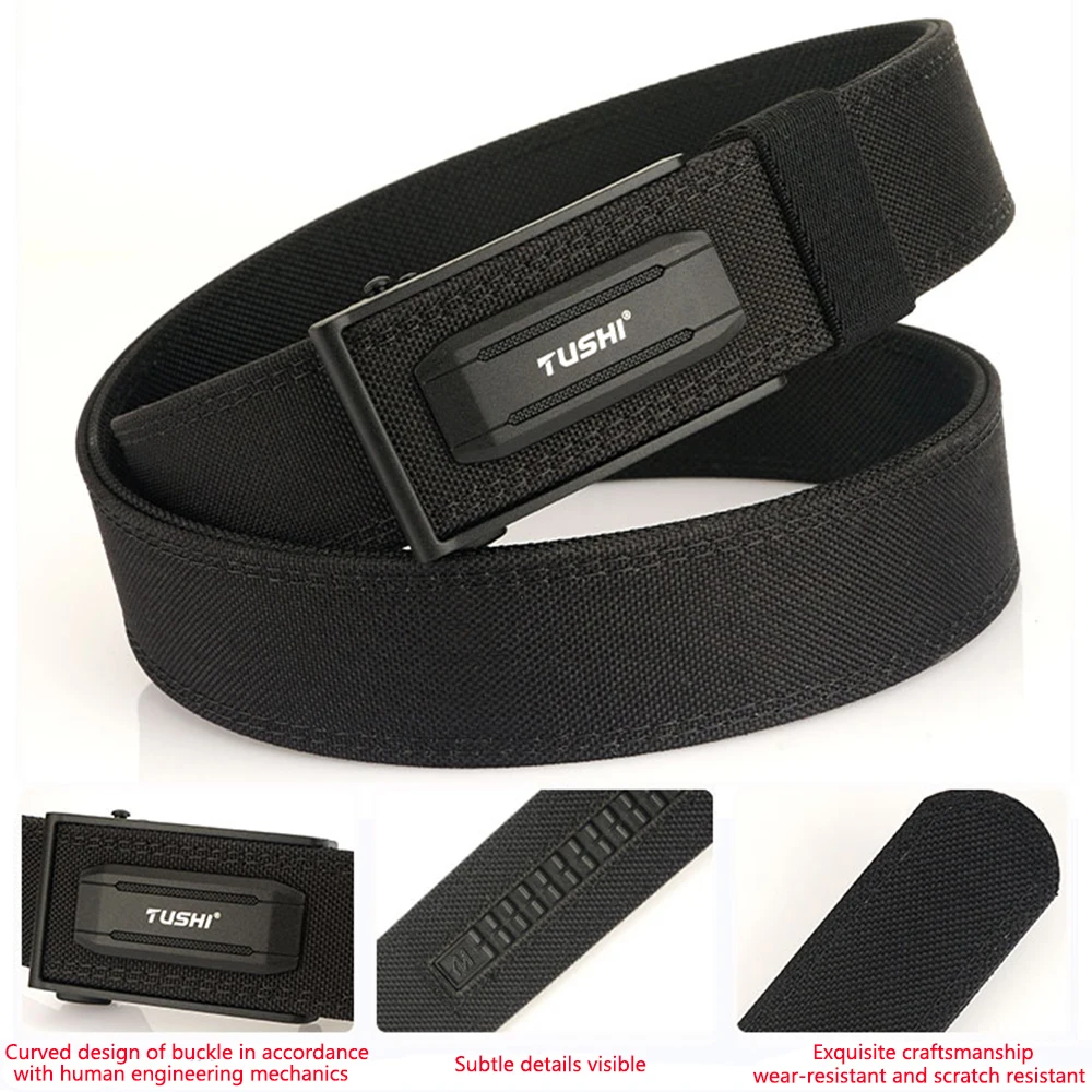 TUSHI New Hard Tactical Belt for Men Metal Automatic Buckle IPSC Gun Belt 1100D Nylon Military Belt Outdoor Sports Girdle Male