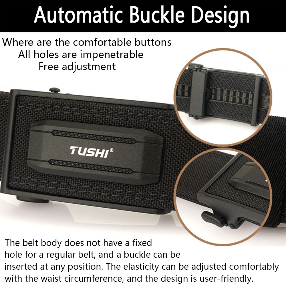 TUSHI New Hard Tactical Belt for Men Metal Automatic Buckle IPSC Gun Belt 1100D Nylon Military Belt Outdoor Sports Girdle Male