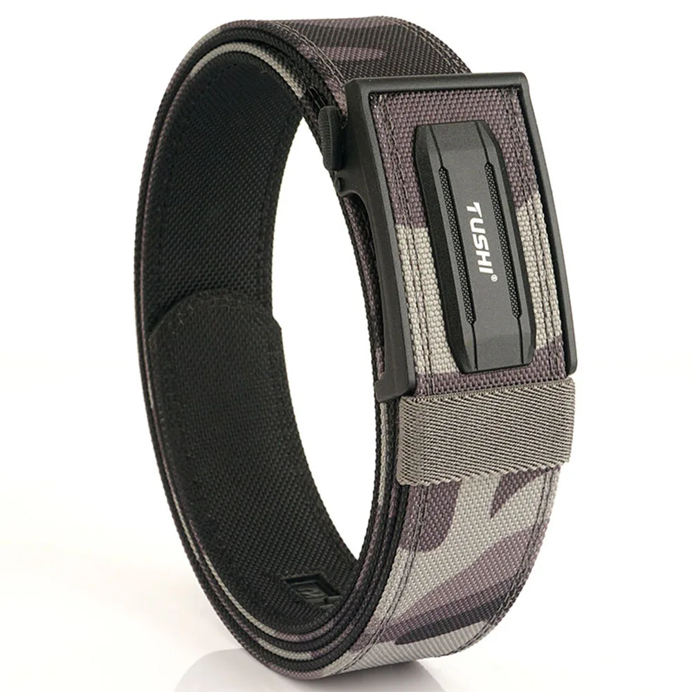 TUSHI New Hard Tactical Belt for Men Metal Automatic Buckle IPSC Gun Belt 1100D Nylon Military Belt Outdoor Sports Girdle Male