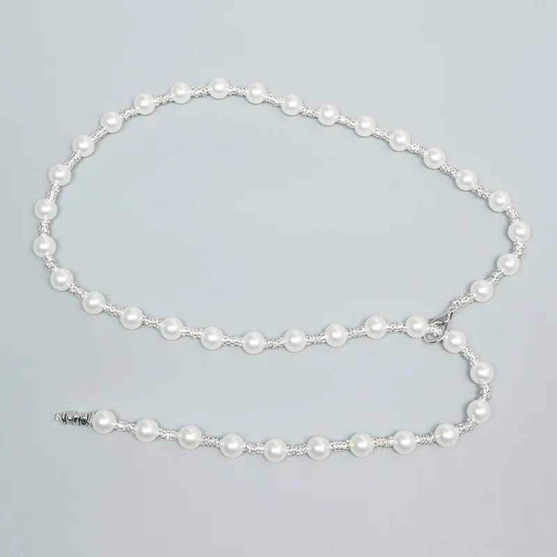 Shiny Rhinestone Pearl Waist Chain for Women Elegant Adjustable Long Body Chain Belts Dress Coat Decor Straps Fashion Accessory