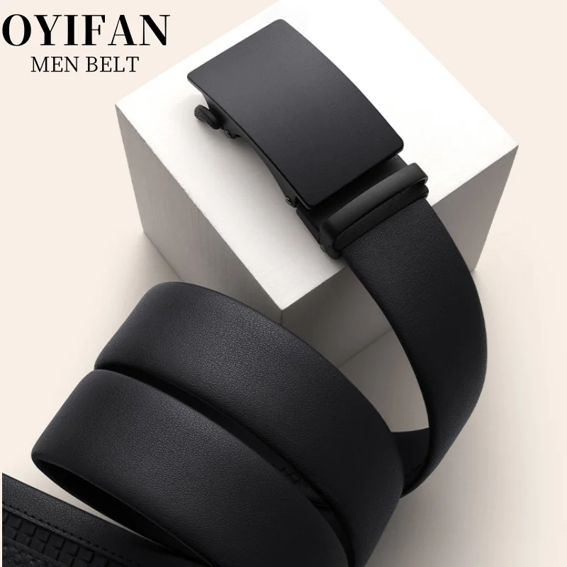 Simple men's belt black automatic buckle ratchet belt genuine leather belt best match jeans suit pants business casual belt men