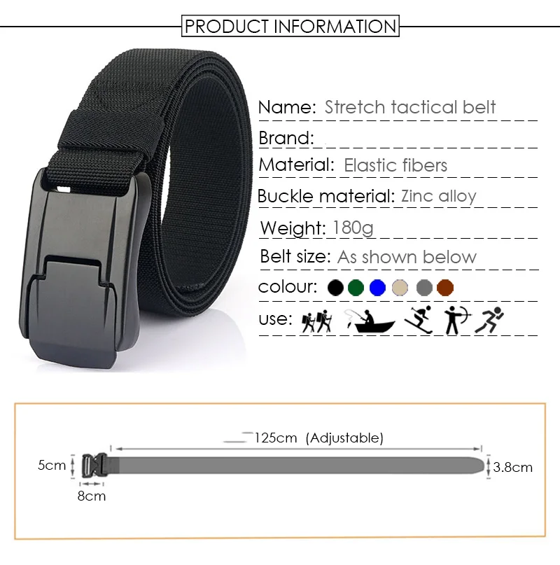 New Stretch Belt For Men and Women Hard Alloy Quick Release Buckle Strong Real Nylon Unisex Elastic Belt Overalls Work Belt