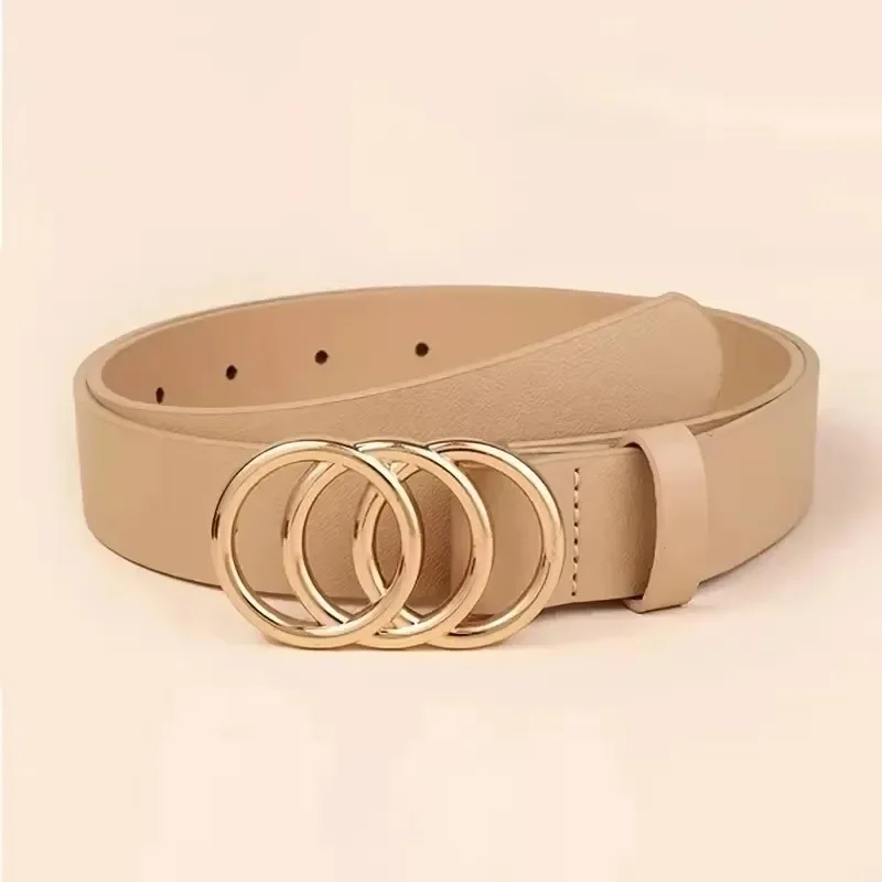 1PC Women's Belt Trend Triple Round Buckle Belt Simple Versatile Youth Belt PU Leather Belt Paired with Jeans Dress Ladies Belts