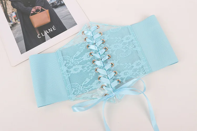 Transparent Lace Wide Corset Waist Belt Flower Embroidery Waistband Strap Stretchy Decorative Black White Red Body Shapewear