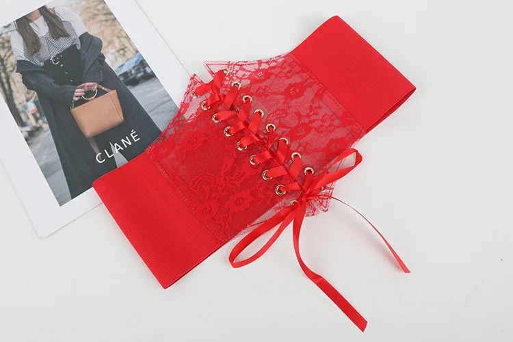 Transparent Lace Wide Corset Waist Belt Flower Embroidery Waistband Strap Stretchy Decorative Black White Red Body Shapewear
