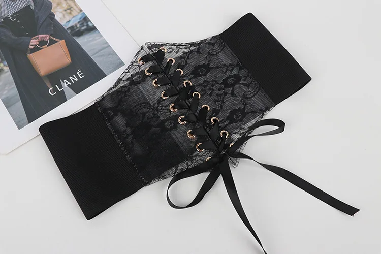 Transparent Lace Wide Corset Waist Belt Flower Embroidery Waistband Strap Stretchy Decorative Black White Red Body Shapewear