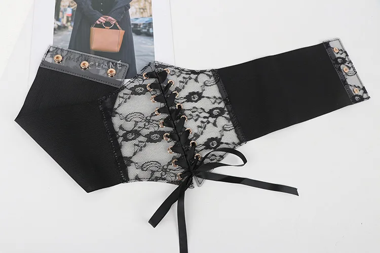 Transparent Lace Wide Corset Waist Belt Flower Embroidery Waistband Strap Stretchy Decorative Black White Red Body Shapewear