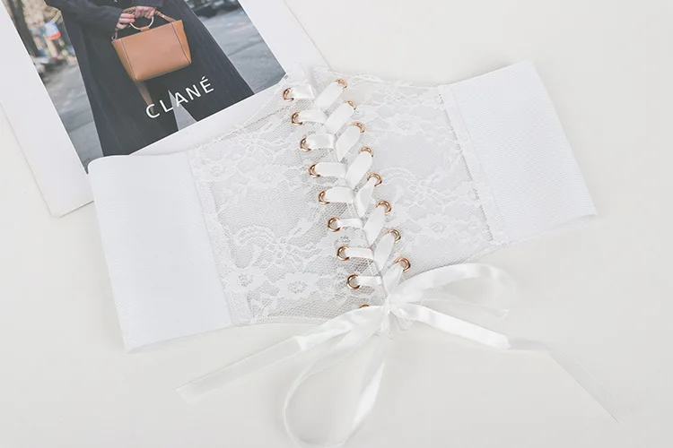 Transparent Lace Wide Corset Waist Belt Flower Embroidery Waistband Strap Stretchy Decorative Black White Red Body Shapewear