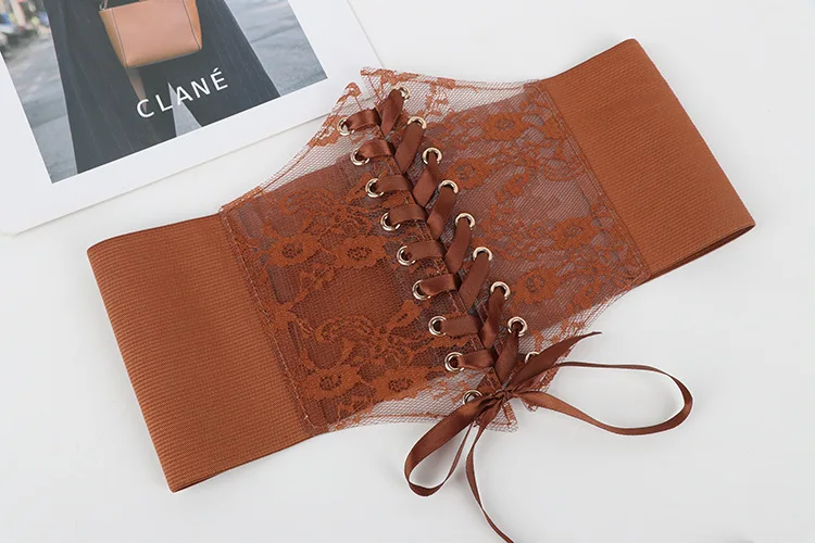 Transparent Lace Wide Corset Waist Belt Flower Embroidery Waistband Strap Stretchy Decorative Black White Red Body Shapewear