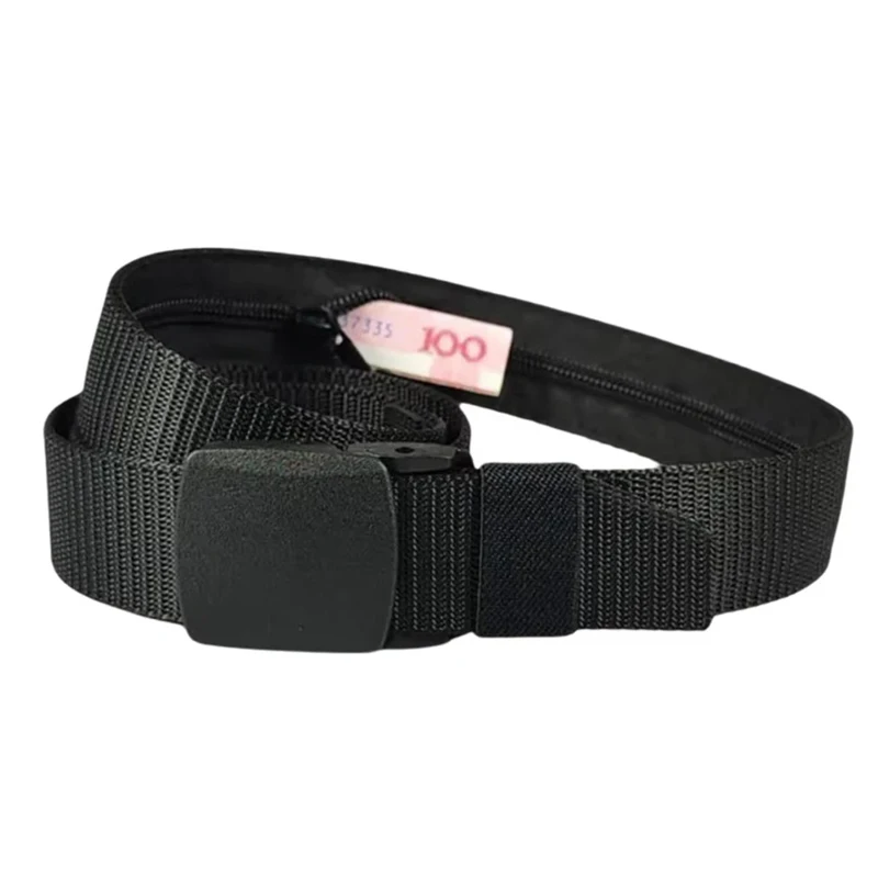 Men Travel Anti Theft Belt Nylon Waist Strap with Zipper Hidden Secret Money Pocket Outdoor Safety Belt for Daily Use 6 Color
