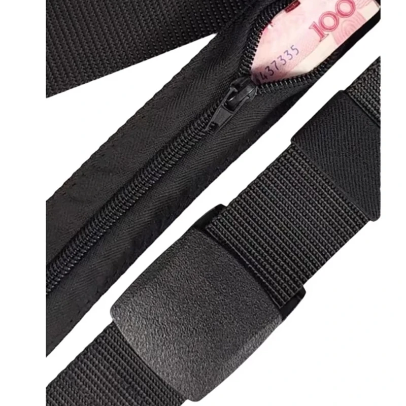 Men Travel Anti Theft Belt Nylon Waist Strap with Zipper Hidden Secret Money Pocket Outdoor Safety Belt for Daily Use 6 Color