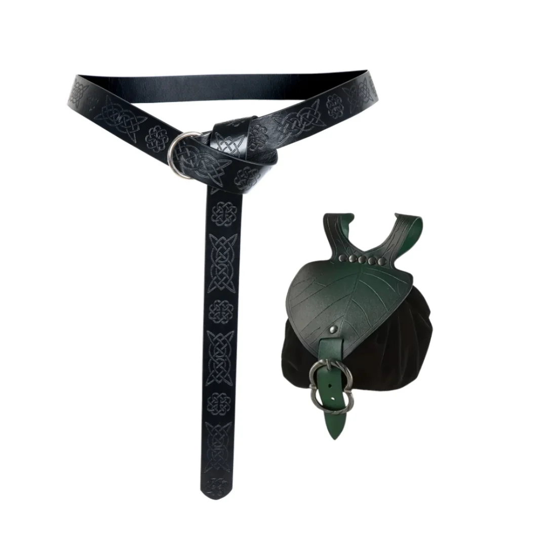 Medieval Waist Bag Retro PU Leather Elf Leaf Copper Coin Waist Bag Belt Accessories Renaissance Dress Belt Waist Bag Props