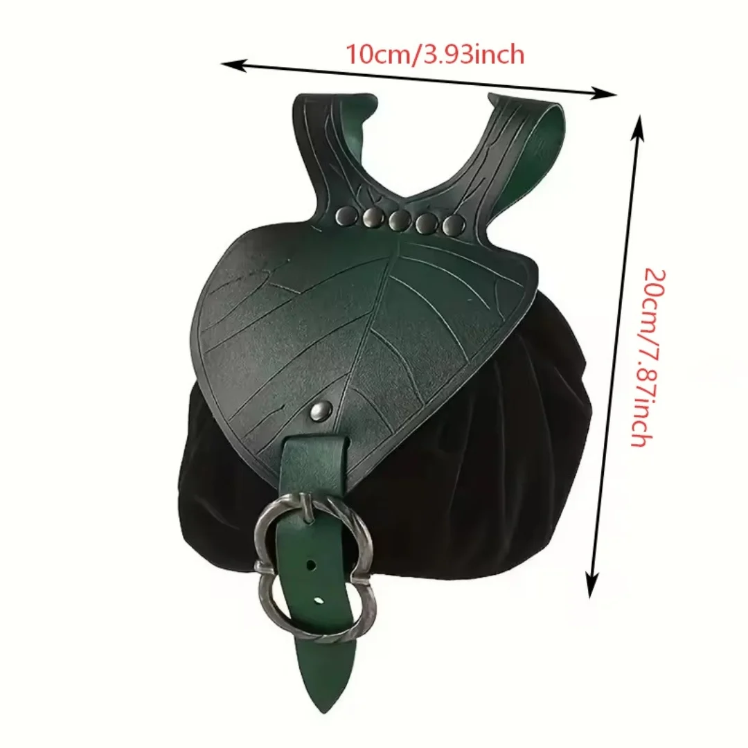 Medieval Waist Bag Retro PU Leather Elf Leaf Copper Coin Waist Bag Belt Accessories Renaissance Dress Belt Waist Bag Props