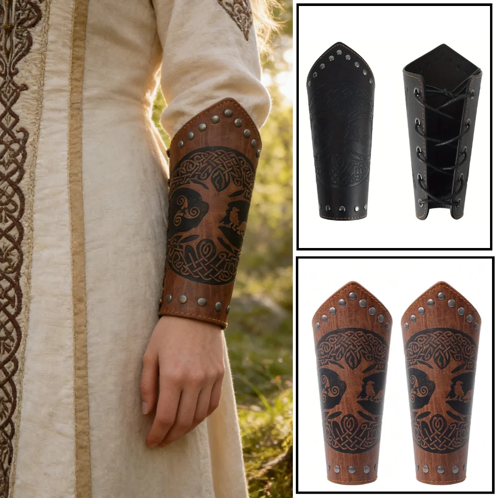 Medieval PU Leather Gauntlet Wristband Medieval Arm Bracers Punk Bracer Wrist Guards for Halloween Warrior Knight Photo Belt