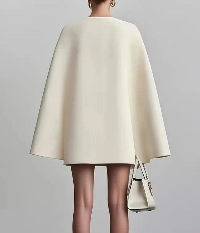 Women Dresses 2025 Spring Autumn New Commuting Double Breasted Shawl Cape Solid Color V-Neck Mini Dress Fashion Women's Clothing