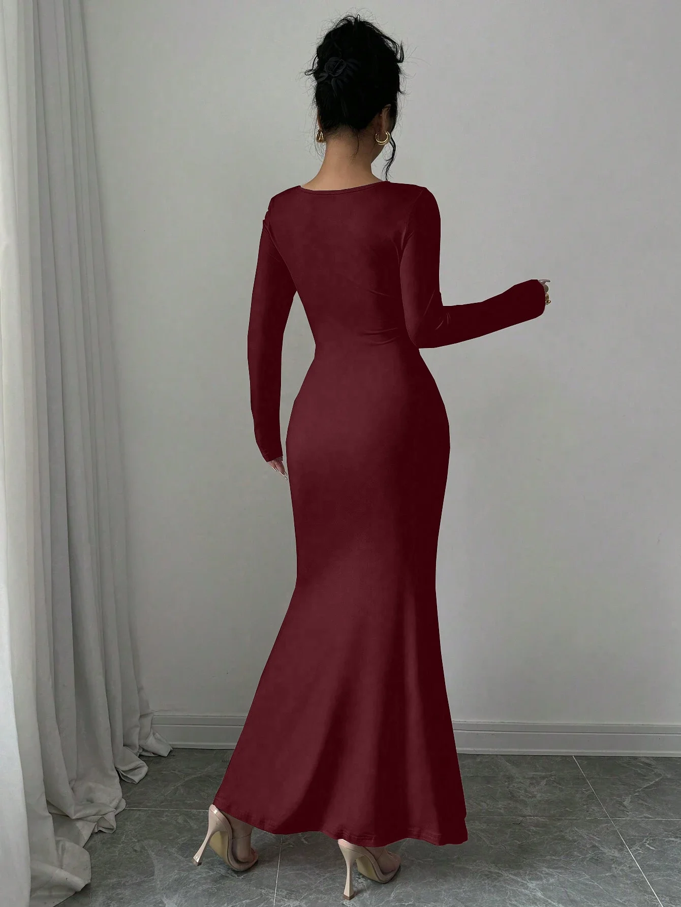 Women's Four Seasons New Style Women's Elegant Temperament Retro Solid Color Square Collar Long Sleeve Dress