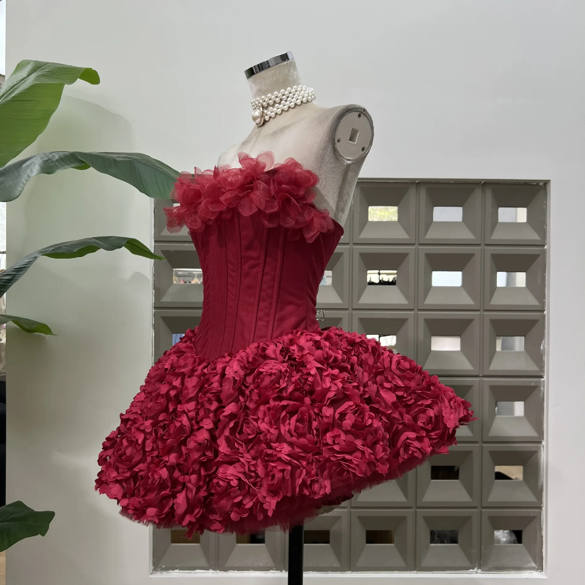 Sexy Strapless Floral Ruffles A Line Mini Dresses for Women Elegant Sleeveless Backless Slim Gowns Party Birthday Cocktail Dress