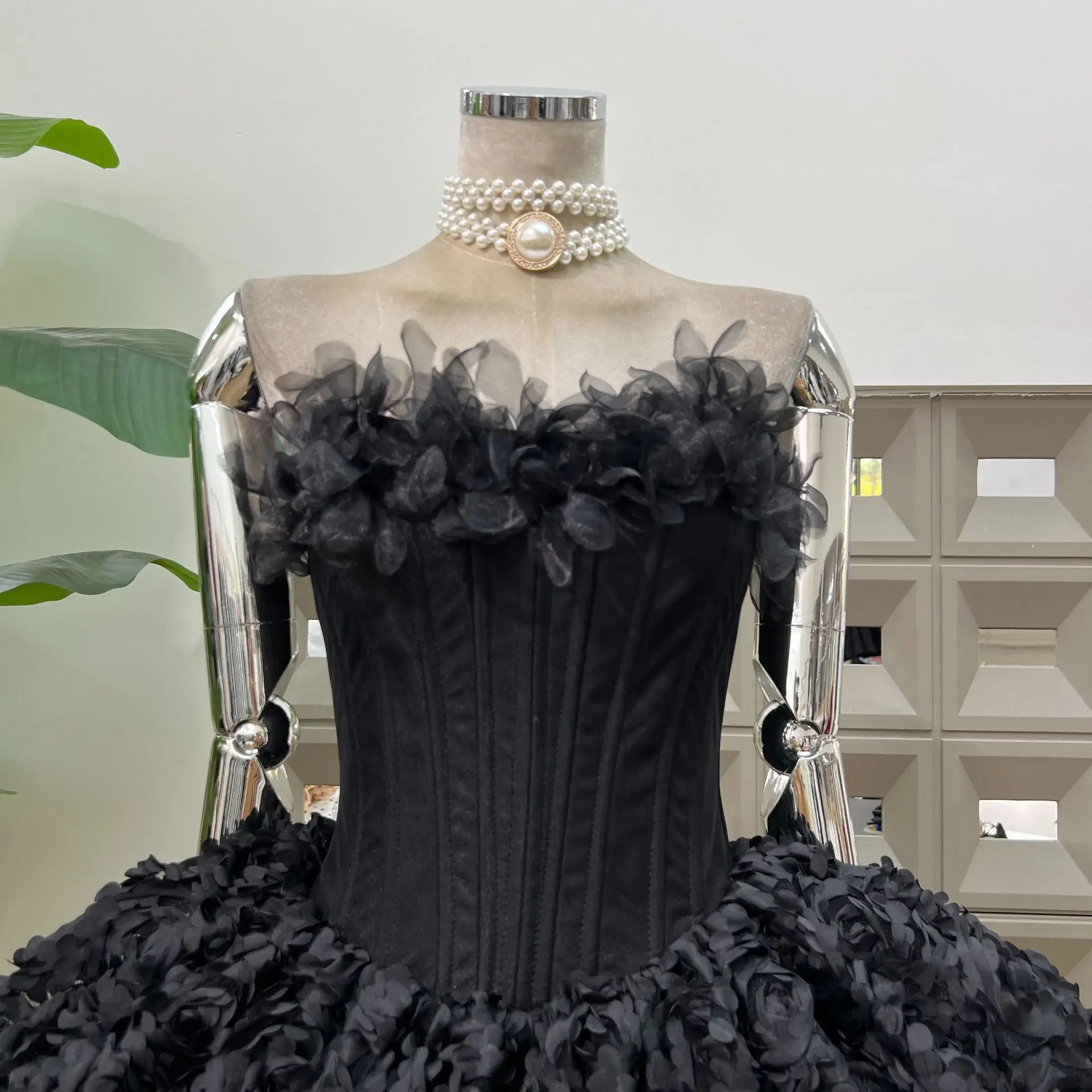 Sexy Strapless Floral Ruffles A Line Mini Dresses for Women Elegant Sleeveless Backless Slim Gowns Party Birthday Cocktail Dress
