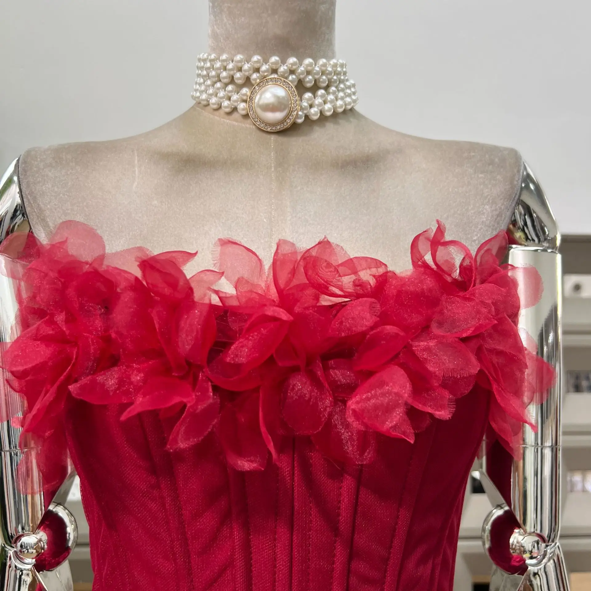 Sexy Strapless Floral Ruffles A Line Mini Dresses for Women Elegant Sleeveless Backless Slim Gowns Party Birthday Cocktail Dress