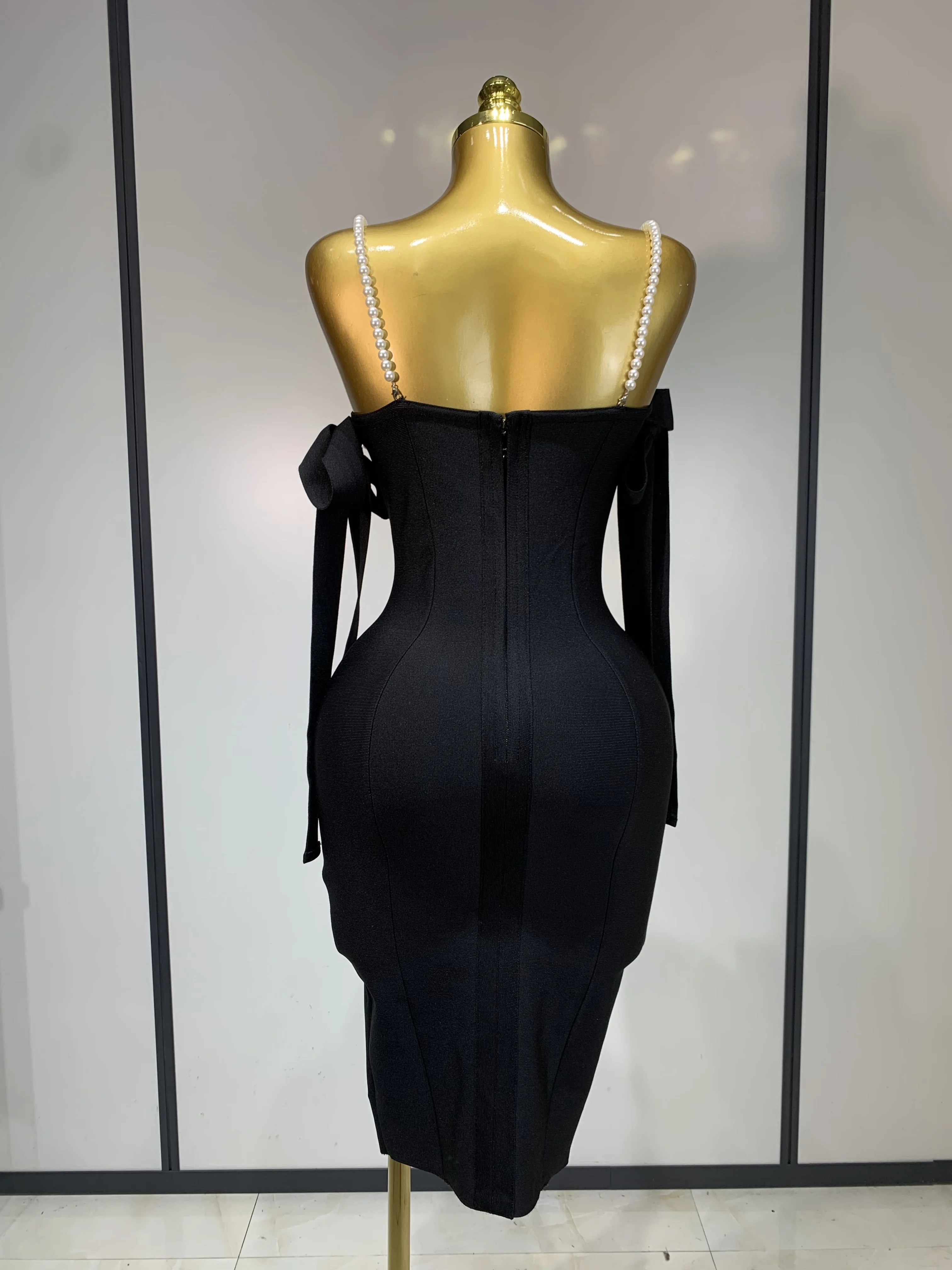 Women Sexy Backless Pearl Diamonds Crystal Bodycon Bandage Dresses Celebrity Elegant Evening Party Club Dress Vestido