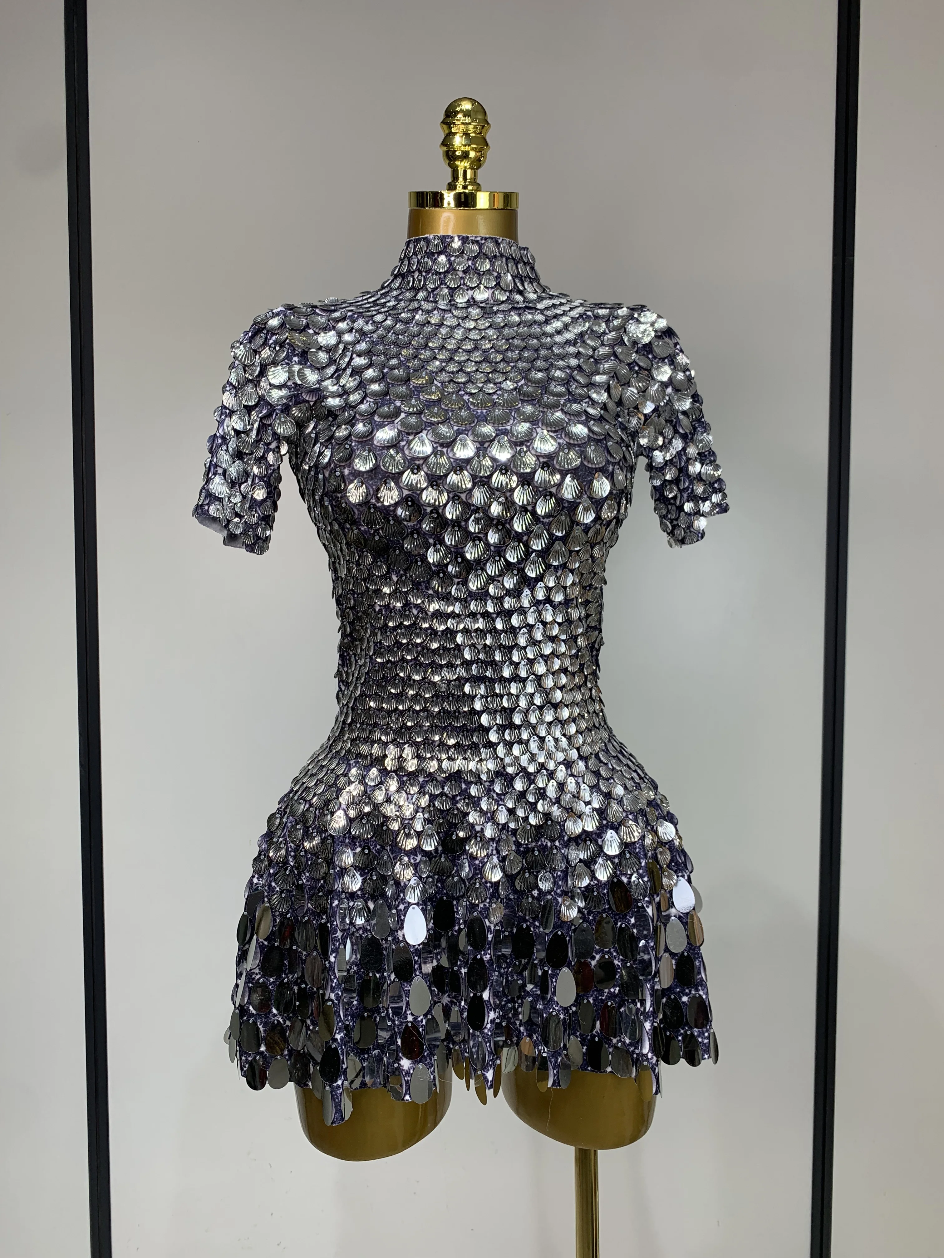 Sparkly Sequins Luxury Birthday Party Gown Short Dress Dancer Stage Performance Wear Women Sexy Nightclub Dress Festival Outfit