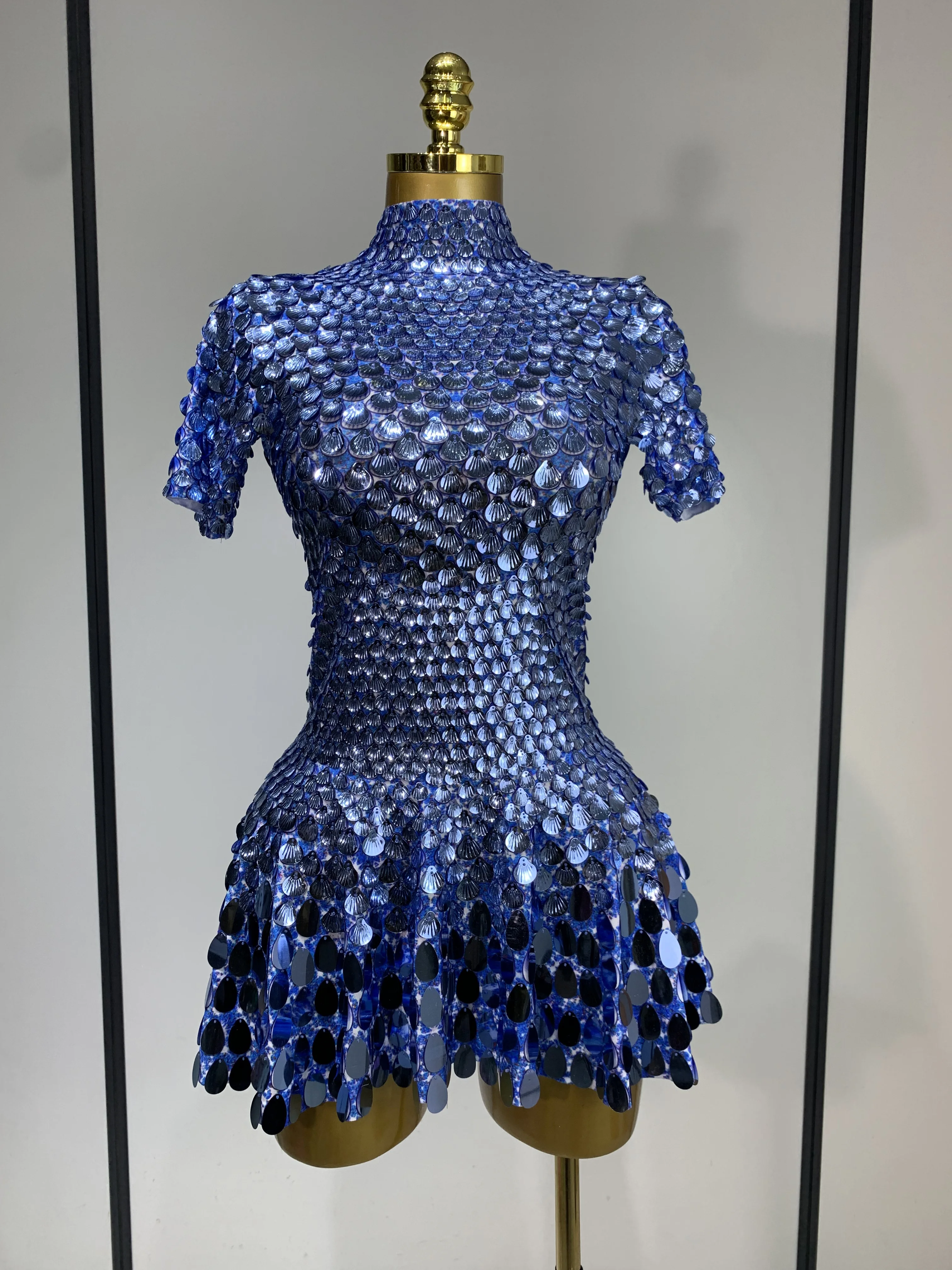 Sparkly Sequins Luxury Birthday Party Gown Short Dress Dancer Stage Performance Wear Women Sexy Nightclub Dress Festival Outfit