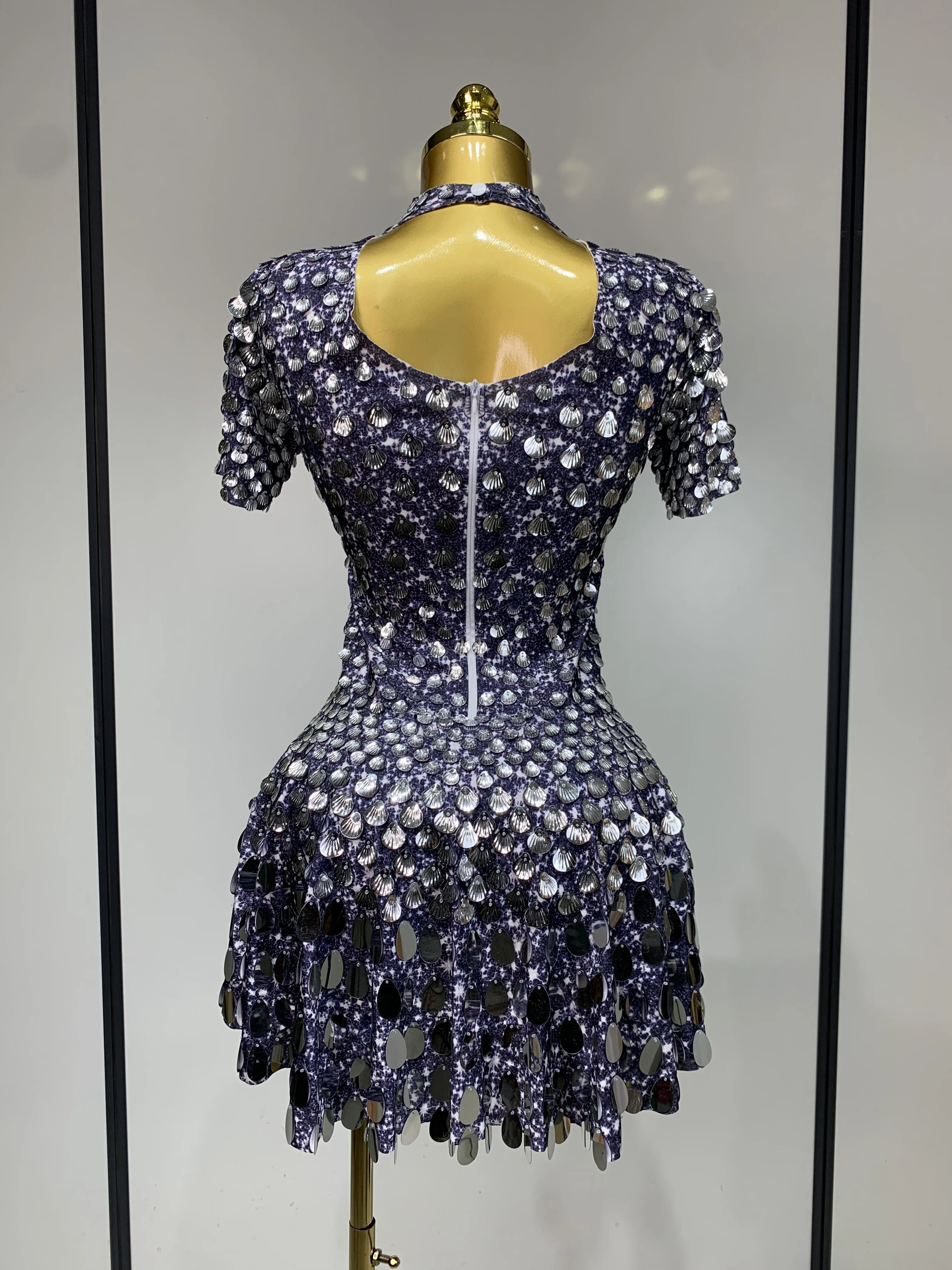 Sparkly Sequins Luxury Birthday Party Gown Short Dress Dancer Stage Performance Wear Women Sexy Nightclub Dress Festival Outfit