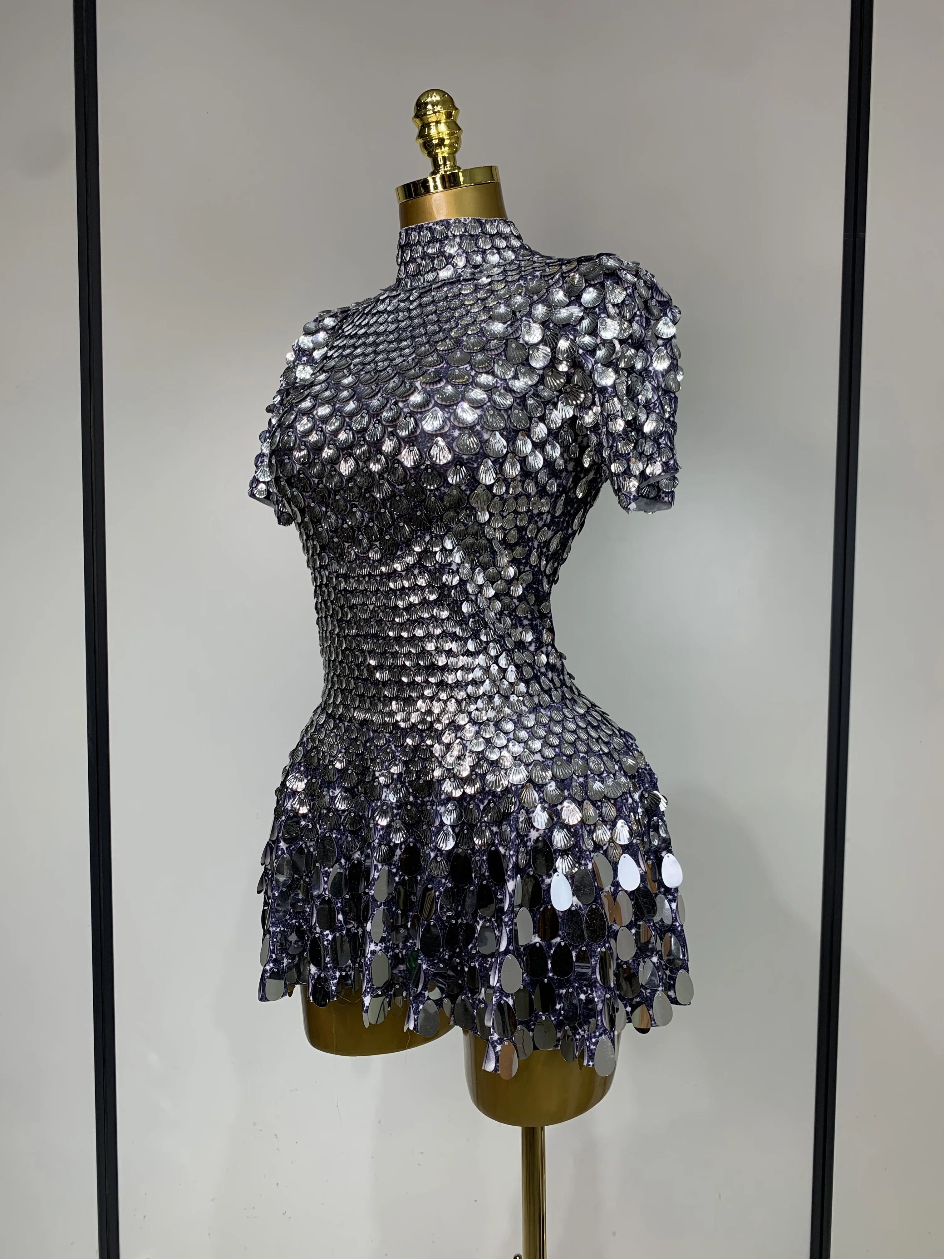 Sparkly Sequins Luxury Birthday Party Gown Short Dress Dancer Stage Performance Wear Women Sexy Nightclub Dress Festival Outfit