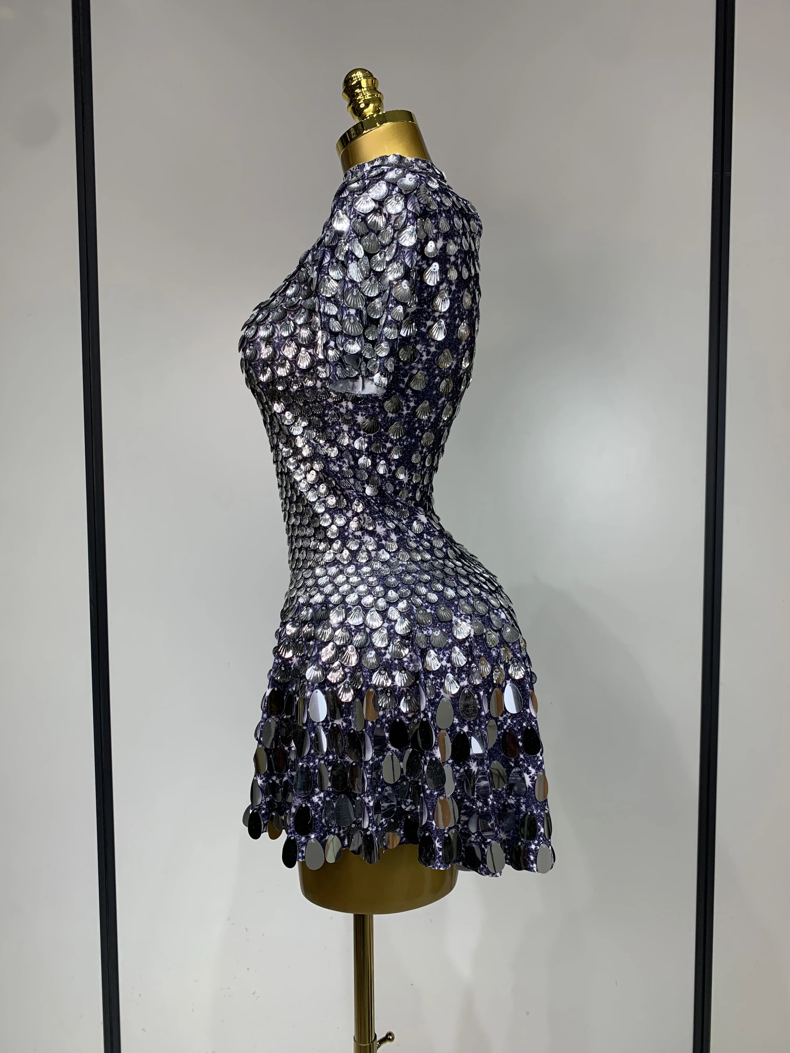 Sparkly Sequins Luxury Birthday Party Gown Short Dress Dancer Stage Performance Wear Women Sexy Nightclub Dress Festival Outfit