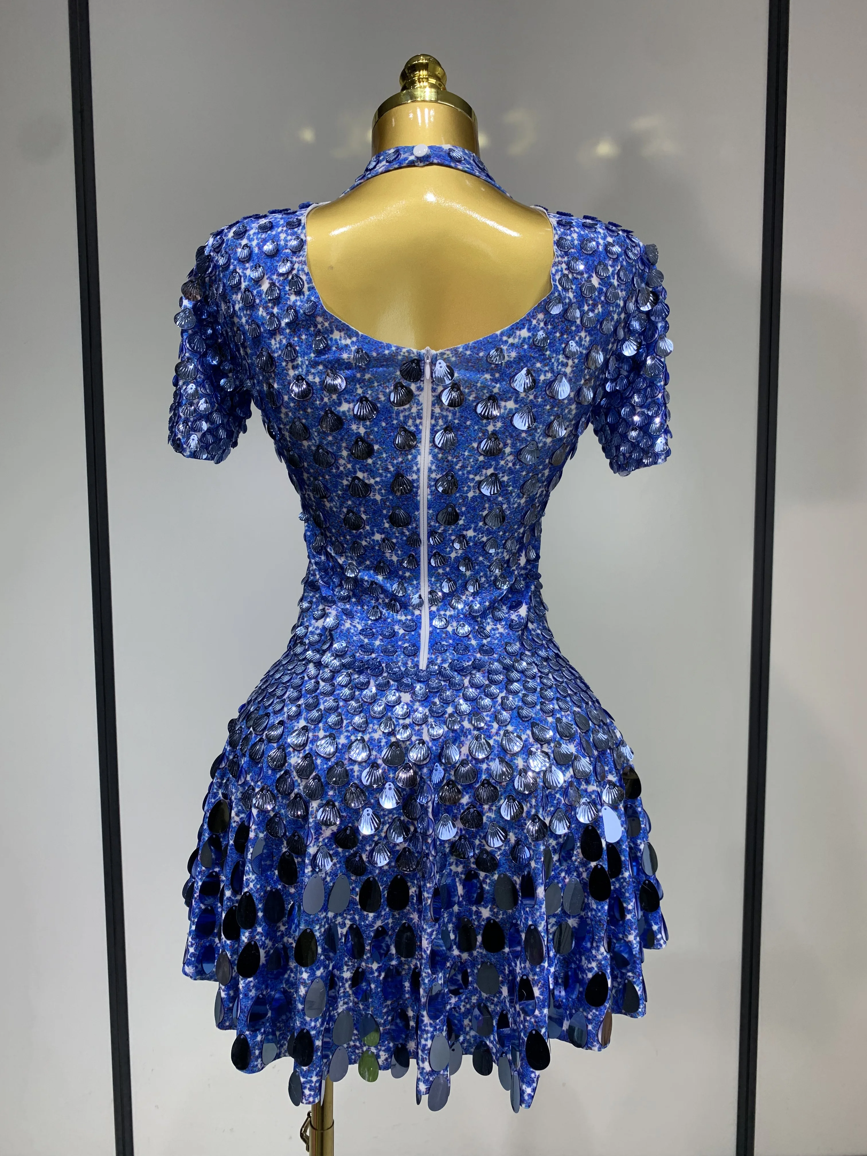 Sparkly Sequins Luxury Birthday Party Gown Short Dress Dancer Stage Performance Wear Women Sexy Nightclub Dress Festival Outfit