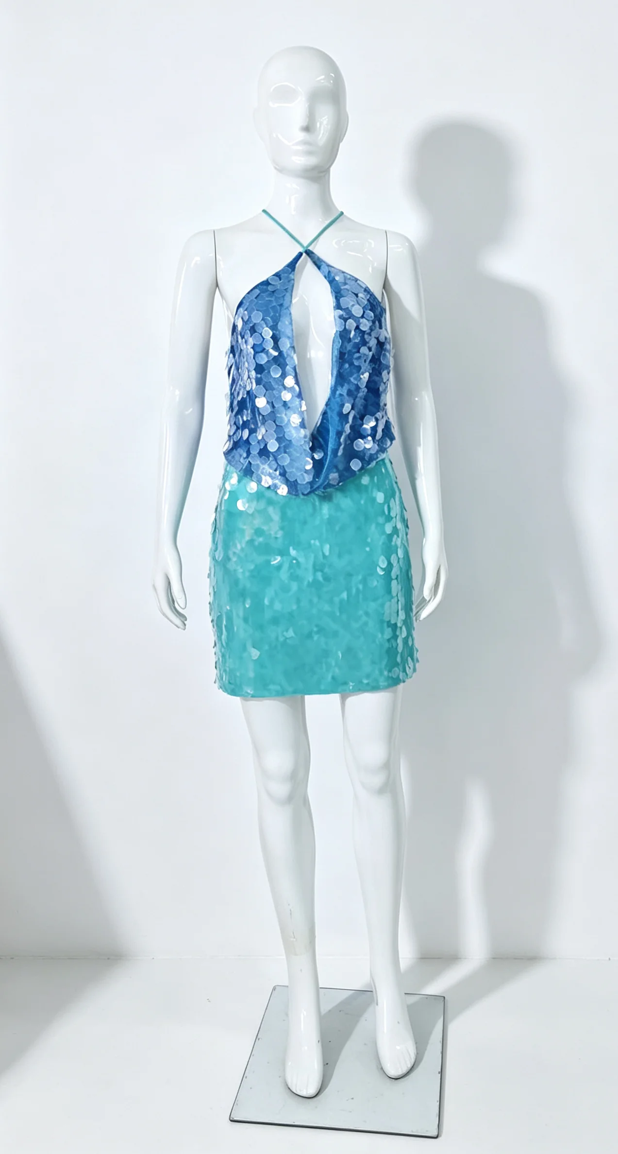 Sexy Sequin Shiny Mini Dress Women Luxury Blue Green Patchwork Halter Backless Short Dresses Evening Party Bright Dresses Beach