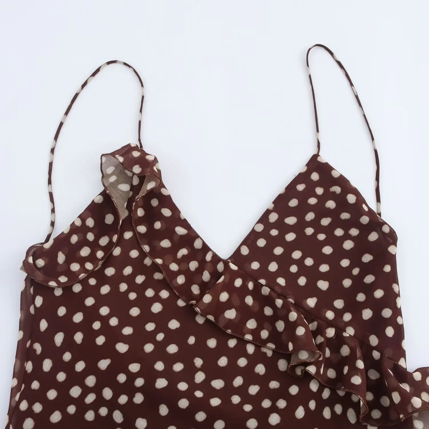 New Women's Clothing European And American Style Fashionable Simple Layered Decoration Polka Dot Sleeveless Suspender Dress