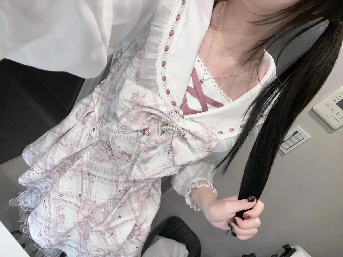 Japanese Y2k Dress Women Sweet Print Bow Vestidos Fake Two Pieces Lace Patchwork Fairy Dress 2026 Kawaii Grunge Vintage Dresses