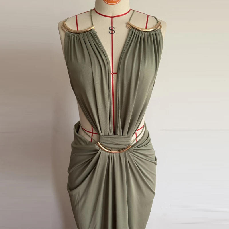 Sexy Women's Backless Dress Halter Sleeveless Waist Hollow Out Solid Female Dresses 2026 Summer Vacation Beach Fashion Lady Robe