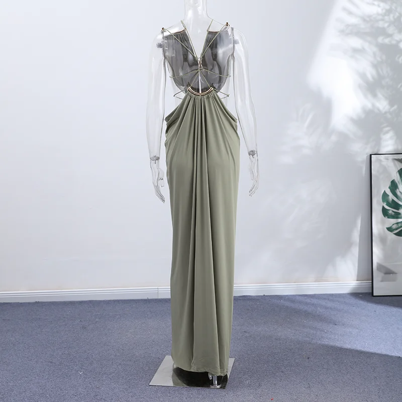 Sexy Women's Backless Dress Halter Sleeveless Waist Hollow Out Solid Female Dresses 2026 Summer Vacation Beach Fashion Lady Robe