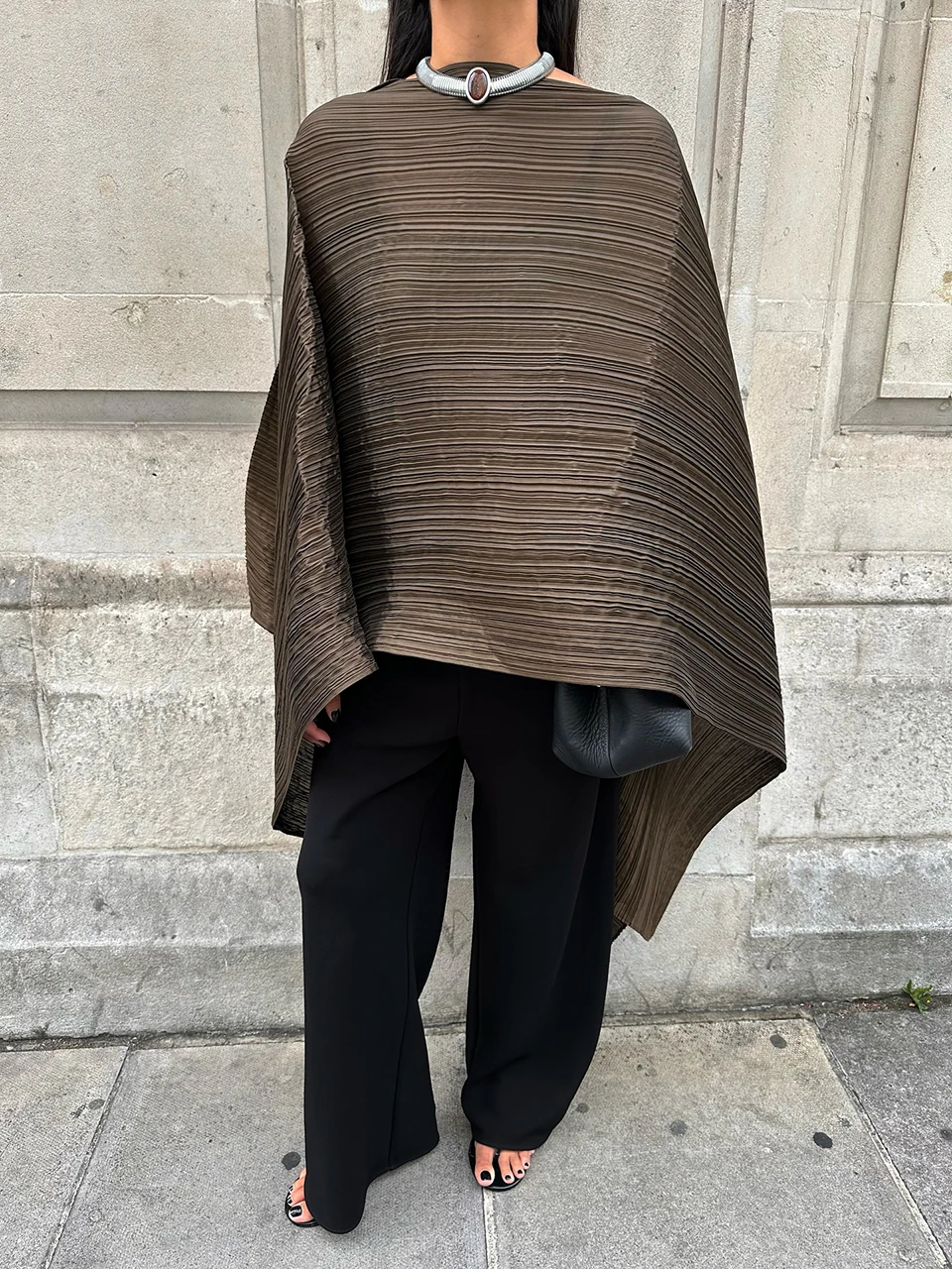 Miyake Pleated Medium Length V-neck Women's Loose Drooping Blouse Dress