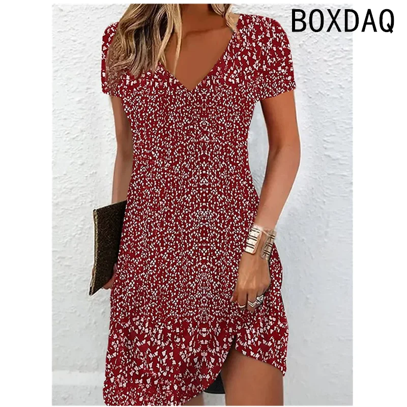 Summer Short Sleeves V-Neck Beach Party Dress 3D Colorful Floral Casual A-Line Dress Big Size 3XL Female Outdoor Dress Sundress