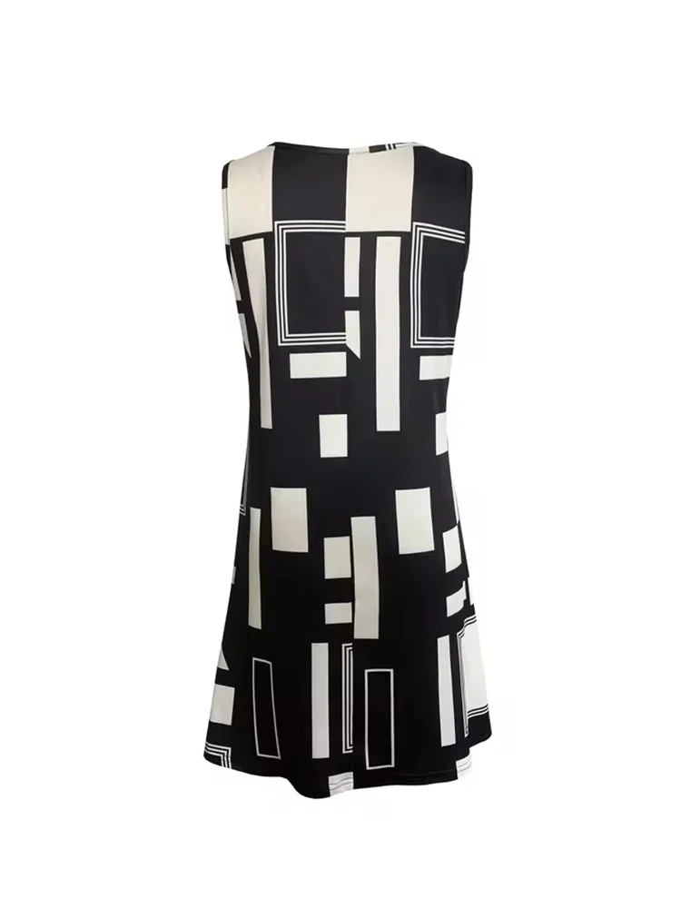 2025 New Fashion Women's Dress Casual Beach Round Neck Sleeveless Loose Dress Summer Women's Vest Striped Print Dress Sundress