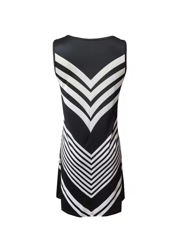 2025 New Fashion Women's Dress Casual Beach Round Neck Sleeveless Loose Dress Summer Women's Vest Striped Print Dress Sundress