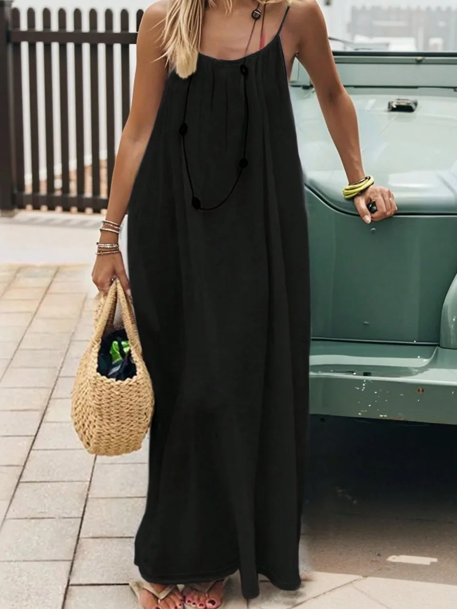 Women's Loose Sundress Sexy Backless Lace Up Slip White Linen Homewear Long Maxi Party Dresses OUFY-20260409001
