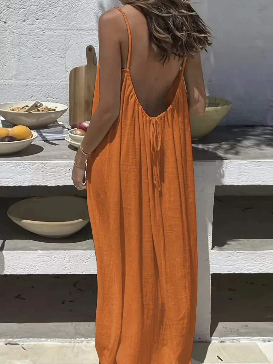 Women's Loose Sundress Sexy Backless Lace Up Slip White Linen Homewear Long Maxi Party Dresses OUFY-20260409001